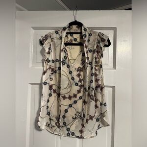 The Loft - flower sleeveless blouse with tie collar